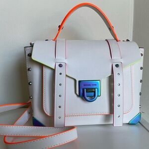 Michael Kors Manhattan Medium Leather Trim White Satchel